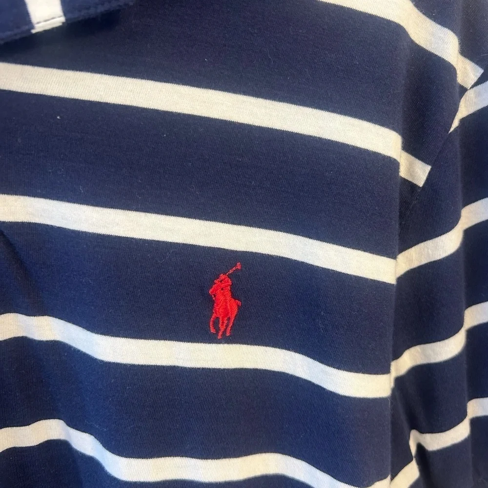 Polo by Ralph Lauren men's large slim fit Navy and white Striped polo Shirt